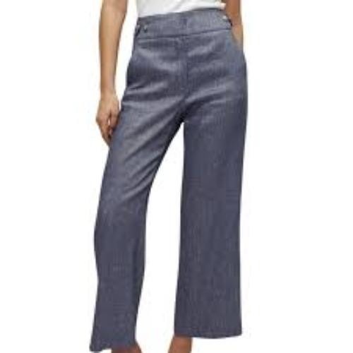 Ann Taylor Loft Julie Pants Women's Size 10 Blue Chambray Flat Front Wide-Leg